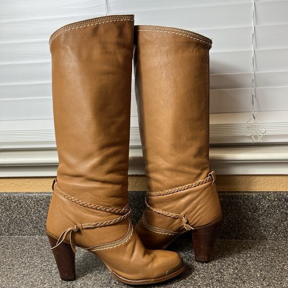 Zodiac USA Knee High Boots Cognac Faux Leather Womens Sz 7 M High Heeled Pull On - Picture 5 of 10
